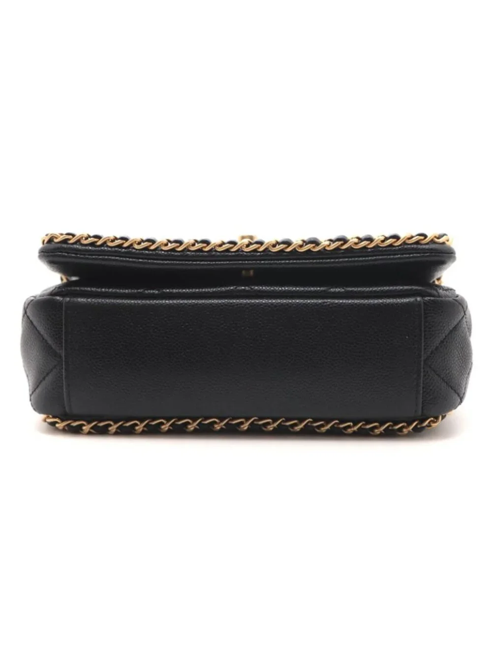 Chanel Quilted Chain Trim Full Flap Shoulder Black Bag Caviar Leather